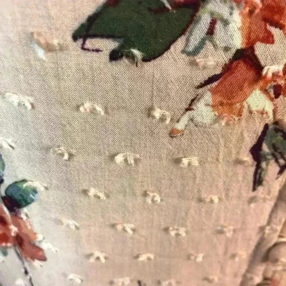 En Creme Women’s Small Dusty Pink Floral Swiss Dot Blouse Tie Front Bell L/S - Picture 5 of 8